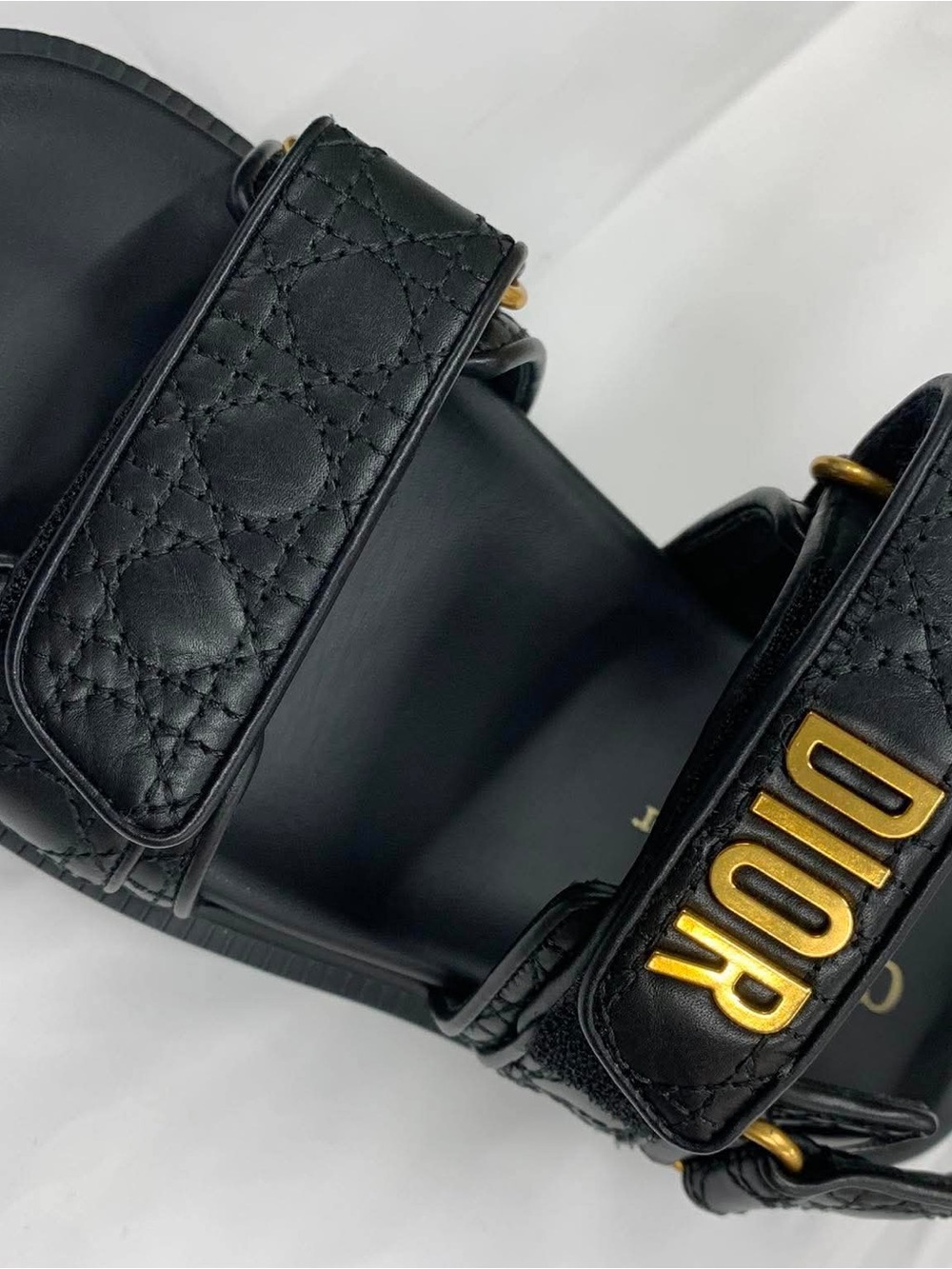 Brand new  Dior Black Quilted Leather Logo Strap Sandals with Gold Hardware - Picture 3 of 5